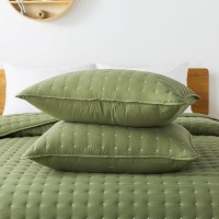 Green Queen Size Quilt Bedding Sets With Pillow Shams Dark Sage Olive Lightweight Bedspread Coverlet Quilted Blanket Thin Comf