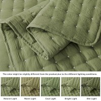 Green Queen Size Quilt Bedding Sets With Pillow Shams Dark Sage Olive Lightweight Bedspread Coverlet Quilted Blanket Thin Comf