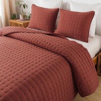 Burnt Orange King Size Quilt Bedding Sets With Pillow Shams Red Lightweight Soft Bedspread Coverlet Quilted Blanket Thin Comfo