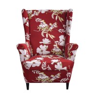 Crfatop 2 Piece Stretch Wingback Chair Cover Printed Wing Chair Slipcovers Spandex Fabric Wingback Armchair Covers With Elastic Bottom For Living Room Bedroom Wingback Chair (34)