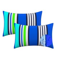 2 Pack Outdoor Indoor Lumbar Pillow Throw 12X20Waterproof Patio Oblong Throw Pillows Pillow Contains Recycled Polyester Fill,Uv Resistant, For Patio Furniture Garden Decorative Pillowblue Stripes