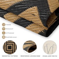 Ashler Outdoor Plastic Straw Rug Waterproof For Patio  Clearance Reversible Camping Mats  9X12 Large Outdoor Area Rugs With Carrying Bag  For Rv  Picnic  Backyard  Indoor  Light Brown