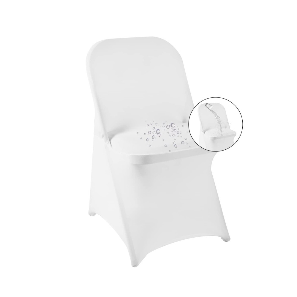 Magalo 100 Pack White Spandex Folding Waterproof Chair Cover, Stretch Chair Cover Protector For Wedding, Party, Dining Banquet And Other Special Events