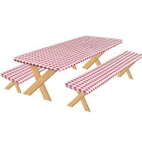 Outdoorlines Vinyl Fitted Picnic Table Cover With Bench Covers Waterproof Camping Tablecloth For Picnic Table Elastic Picnic