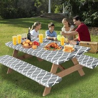 Outdoorlines Vinyl Fitted Picnic Table Cover With Bench Covers Waterproof Camping Tablecloth For Picnic Table Elastic Picnic