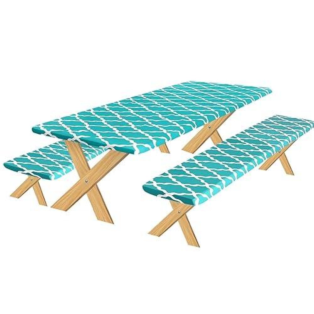 Outdoorlines Vinyl Fitted Picnic Table Cover With Bench Covers Waterproof Camping Tablecloth For Picnic Table Elastic Picnic