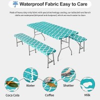 Outdoorlines Vinyl Fitted Picnic Table Cover With Bench Covers Waterproof Camping Tablecloth For Picnic Table Elastic Picnic