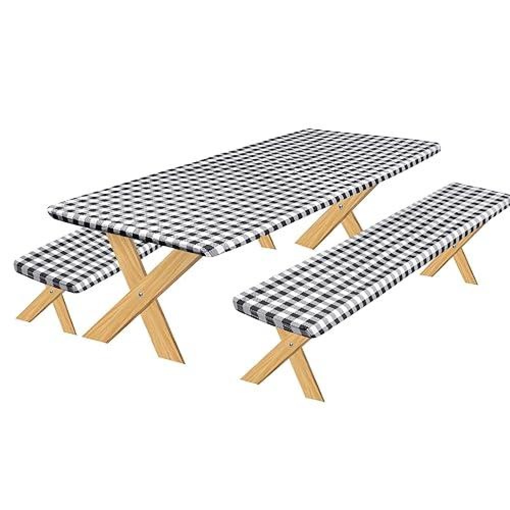 Outdoorlines Vinyl Fitted Picnic Table Cover With Bench Covers Waterproof Camping Tablecloth For Picnic Table Elastic Picnic