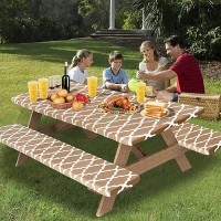 Outdoorlines Vinyl Fitted Picnic Table Cover With Bench Covers Waterproof Camping Tablecloth For Picnic Table Elastic Picnic