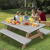 Outdoorlines Vinyl Fitted Picnic Table Cover With Bench Covers Waterproof Camping Tablecloth For Picnic Table Elastic Picnic