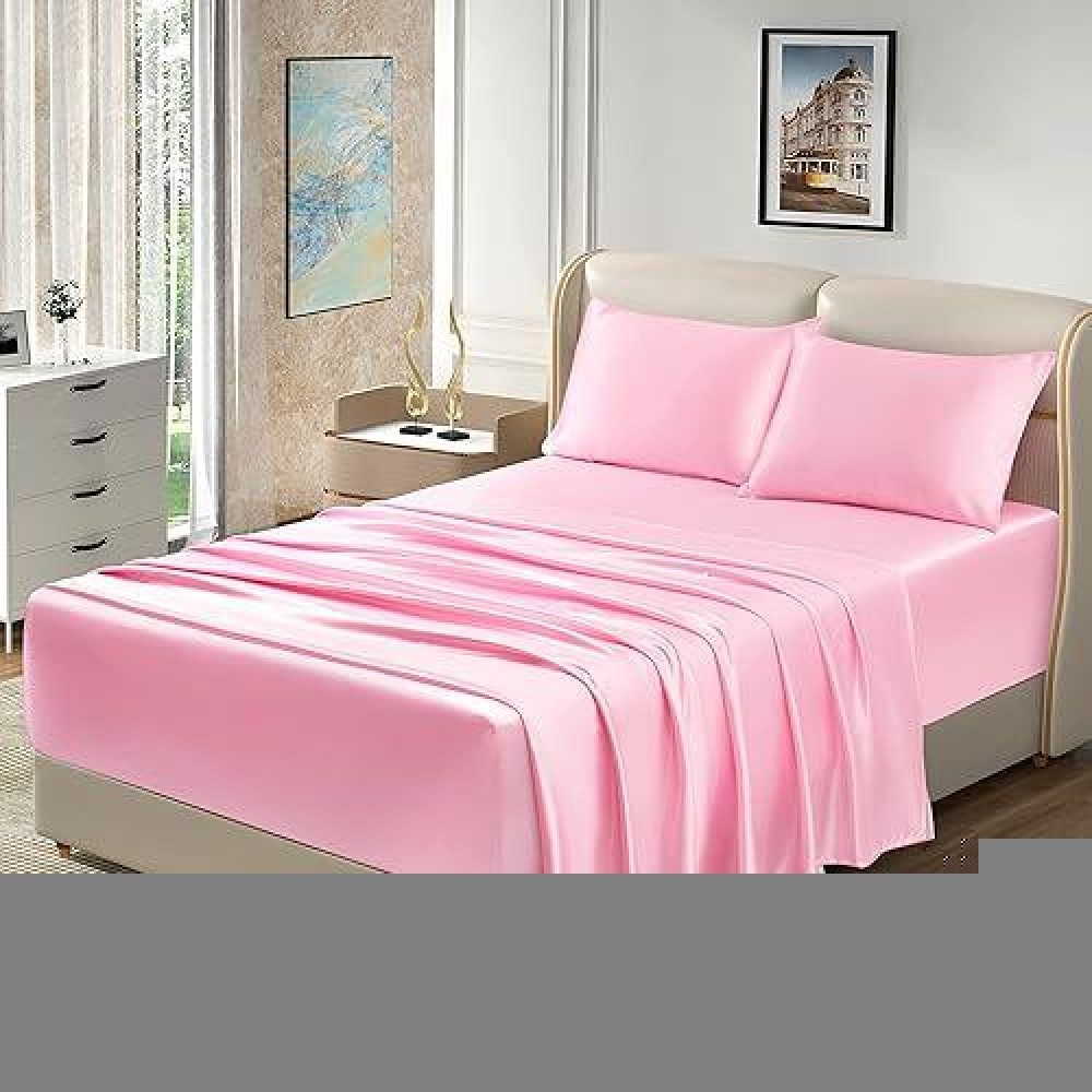 Homiest 4Pcs Extra Deep Pocket Satin Sheets Queen Size Bed Set 1824 Inch Deep Pocket Bed Sheets Pink Satin Sheet Set Silky Sa