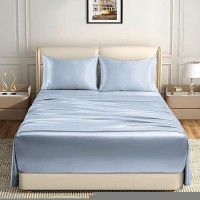 Homiest 4Pcs Extra Deep Pocket Satin Sheets Full Size Bed Set 1824 Inch Deep Pocket Bed Sheets Baby Blue Satin Sheet Set Silk