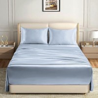 Homiest 4Pcs Extra Deep Pocket Satin Sheets King Size Bed Set 1824 Inch Deep Pocket Bed Sheets Baby Blue Satin Sheet Set Silk