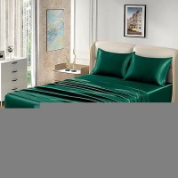 Homiest 4Pcs Extra Deep Pocket Satin Sheets Queen Size Bed Set 1824 Inch Deep Pocket Bed Sheets Blackish Green Satin Sheet Set