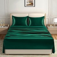 Homiest 4Pcs Extra Deep Pocket Satin Sheets Queen Size Bed Set 1824 Inch Deep Pocket Bed Sheets Blackish Green Satin Sheet Set