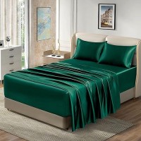 Homiest 4Pcs Extra Deep Pocket Satin Sheets King Size Bed Set 1824 Inch Deep Pocket Bed Sheets Blackish Green Satin Sheet Set