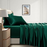 Homiest 4Pcs Extra Deep Pocket Satin Sheets King Size Bed Set 1824 Inch Deep Pocket Bed Sheets Blackish Green Satin Sheet Set