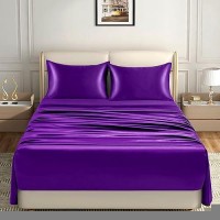 Homiest 4Pcs Extra Deep Pocket Satin Sheets King Size Bed Set 1824 Inch Deep Pocket Bed Sheets Purple Satin Sheet Set Silky S