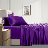 Homiest 4Pcs Extra Deep Pocket Satin Sheets King Size Bed Set 1824 Inch Deep Pocket Bed Sheets Purple Satin Sheet Set Silky S