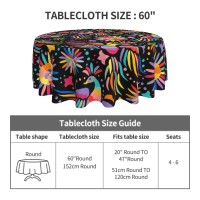 Colorful Mexican Round Tablecloth Ornate Ethnic Birds&Flowers Tablecloths 60 Inch Waterproof Table Cloth For Party, Picnic, Tabletop, Dining Room, Indoor And Outdoor Dining,Decorative Patio