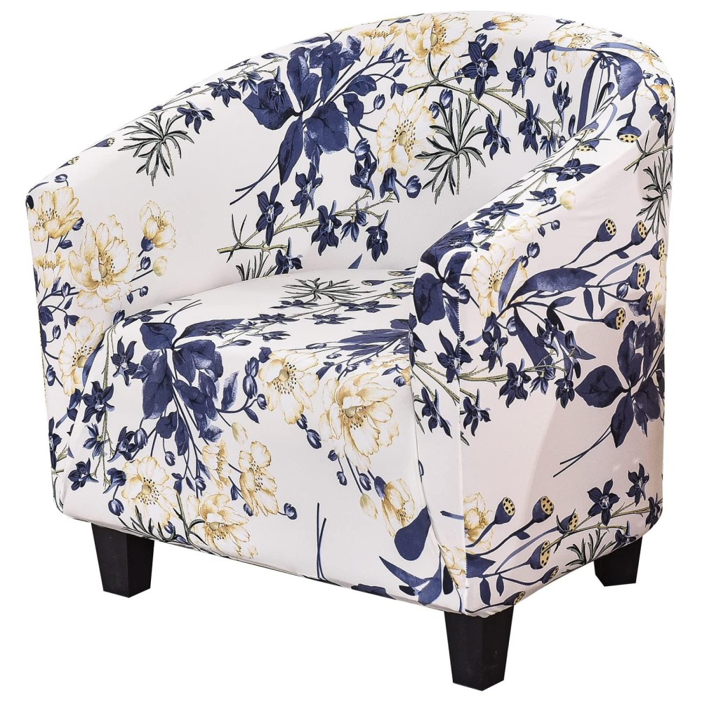 Searchi Club Chair Slipcover Stretch Barrel Chair Covers Printed Tub Chair Slipcovers Spandex Armchair Sofa Cover Removable Couch Furniture Protector Arm Chair Cover For Living Room(Flowers Pattern2)