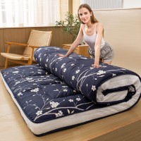 Maxyoyo Navy Floral Printed Futon Mattress, Padded Japanese Floor Mattress Quilted Bed Mattress Topper, Extra Thick Folding Sleeping Pad Breathable Floor Lounger Guest Bed For Camping Couch, Queen