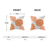 Orange Pillow Covers 18X18 Inch 2 Pcs,Fall Colored Geometric Dahlia Decorative Throw Pillows,Summer Rust Gray Flower Outdoor Decor Pillowcase Linen Square Cushion Cover Gift For Porch Patio Couch