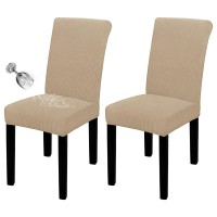 Easy-Going 100% Waterproof Dining Room Chair Cover Set Of 2, Stretch Jacquard Parson Chair Slipcover Removable Washable Chair Protector For Home, Restaurant, Banquet (Xlarge, Sand)