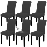 Easy-Going 100% Waterproof Dining Room Chair Cover Set Of 6, Stretch Jacquard Parson Chair Slipcover Removable Washable Chair Protector For Home, Restaurant, Banquet (Xlarge, Dark Gray)