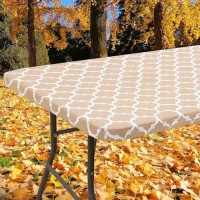 Smiry Rectangle Picnic Tablecloth, Waterproof Elastic Fitted Table Covers For 6 Foot Tables, Wipeable Flannel Backed Vinyl Tablecloths For Camping, Indoor, Outdoor (Khaki Morocco, 30X72 Inches)