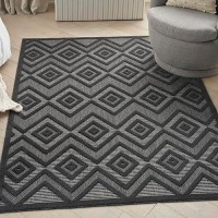 Nourison Versatile Indooroutdoor Charcoalblack 6 X 9 Area Rug Easy Cleaning Non Shedding Bed Room Living Room Dining Ro