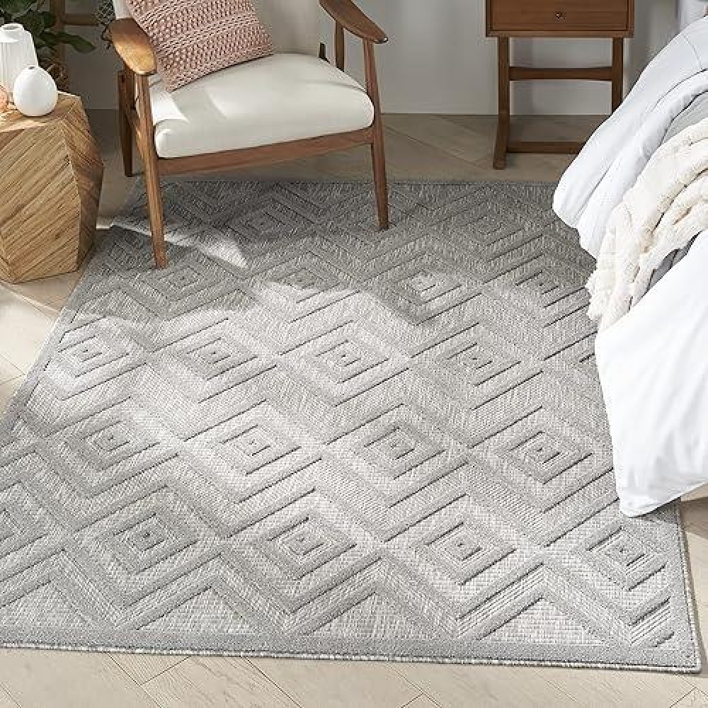 Nourison Versatile Indooroutdoor Silver Grey 4 X 6 Area Rug Easy Cleaning Non Shedding Bed Room Living Room Dining Room