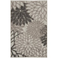 Nourison Aloha Indooroutdoor Silver Grey 3 X 5 Area Rug Tropical Botanical Easy Cleaning Non Shedding Bed Room Living R