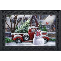 Briarwood Lane Snowfall Snowman Winter Doormat Red Pickup Truck 30 X 18