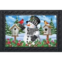 Briarwood Lane Checkered Snowman Winter Doormat Cardinal Pair Berries 30 X 18