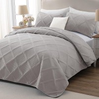 Exclusivo Mezcla Quilt Set King Size 3 Pieces Light Grey King Quilt Bedding Set Lightweight Quilts Soft Bedspreads Modern Stri