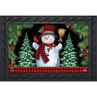 Briarwood Lane Red Checkered Snowman Winter Doormat Cardinal Fir Berries 30 X 18