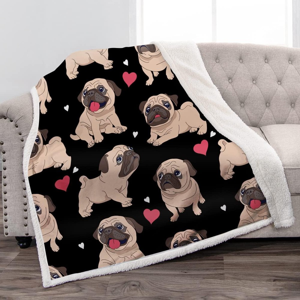 Jekeno Blanket Pug Gifts For Pug Lovers Women Girls Kids Adults Birthday Soft Comfy Plush Puppy Dog Print Sherpa Throw Decor Hom