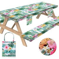 Sotue Picnic Table Cover With Bench Covers 3 Piece Set Elastic Fitted Rectangle Tablecloths Camp Tables Seat Cloth Polyester Oilcloth Vinyl Clothes For Outdoor Waterproof Camping 72X30 Inches Flowers