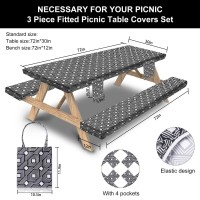 Sotue Picnic Table Cover With Bench Covers 3 Piece Set Elastic Fitted Rectangle Tablecloths Camp Tables Seat Cloth Polyester Oilcloth Vinyl Clothes For Outdoor Waterproof Camping 72X30 Inches Check