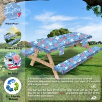 Sotue Picnic Table Cover With Bench Covers 3 Piece Set Elastic Fitted Rectangle Tablecloths Camp Tables Seat Cloth Polyester Oilcloth Vinyl Clothes For Outdoor Waterproof Camping 96X30 Inches Us Flag