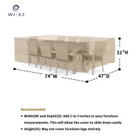 Wj-X3 Rectangle Patio Furniture Cover Beige, Heavy Duty Outdoor Table Cover Anti-Fading, Deck Dining Set Cover Waterproof & Uv-Resistant, High Wind Resistant 74W X 47D X 31H Inch