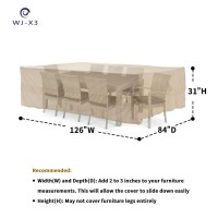 Wj-X3 Large Rectangular Outdoor Table Cover Waterproof, Heavy Duty Patio Furniture Set Cover Uv-Resistant, Lawn Dining Set Cover, High Wind Resistant, Anti-Fading 126W X 84D X 31H Inches, Beige