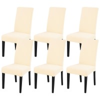 Jqinhome 6 Pcs Dining Chair Slipcover,High Stretch Removable Washable Chair Seat Protector Cover For Home Party Hotel Wedding Ceremony (Beige White)