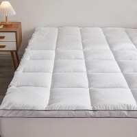 Mattress Pad Cover Pillow Top With Stretches To 18  Deep Pocket Fits Up To 8 -21  Cooling White Bed Topper (White-Thick  Queen)