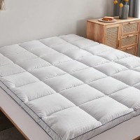 Mattress Pad Cover Pillow Top With Stretches To 18  Deep Pocket Fits Up To 8 -21  Cooling White Bed Topper (White-Thick  Queen)