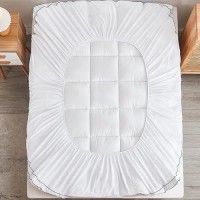 Mattress Pad Cover Pillow Top With Stretches To 18  Deep Pocket Fits Up To 8 -21  Cooling White Bed Topper (White-Thick  Queen)