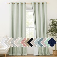 Nicetown Sage Green Blackout Linen Curtains 95 Inches Long 2 Pieces 52 Wide Each Panel Bronze Grommet Full Light Blocking D