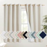 Nicetown Natural Linen Curtains 45 Long With Noise Reducing For Small Window 52 Wide 2 Pcs Complete Blackout Drapes Ther