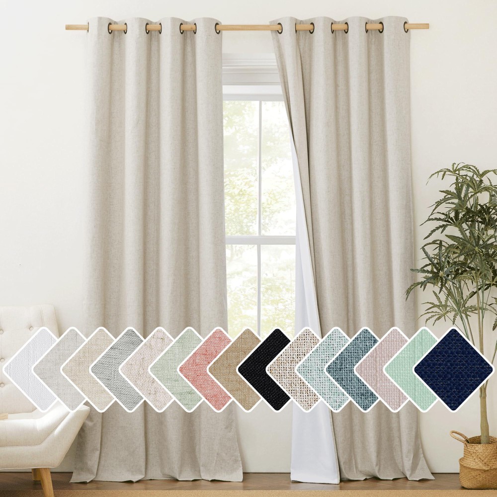 Nicetown 100 Blackout Natural Linen Curtains 95 Inches Length For Dining Room 2 Panels Set 52 Wide Farmhouse Style Room Wa